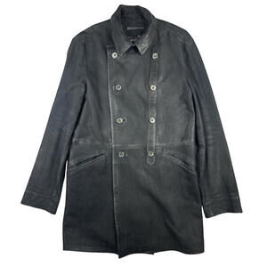 John Varvatos Waxed Suede Trench Coat Charcoal Size EU 50 | US 40